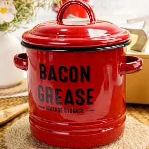1pc Large Capacity Enamel Oil Pot with Lid