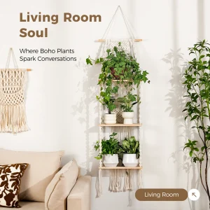 3 Tier Boho Wall Plant Shelf Plant Stand Macrame